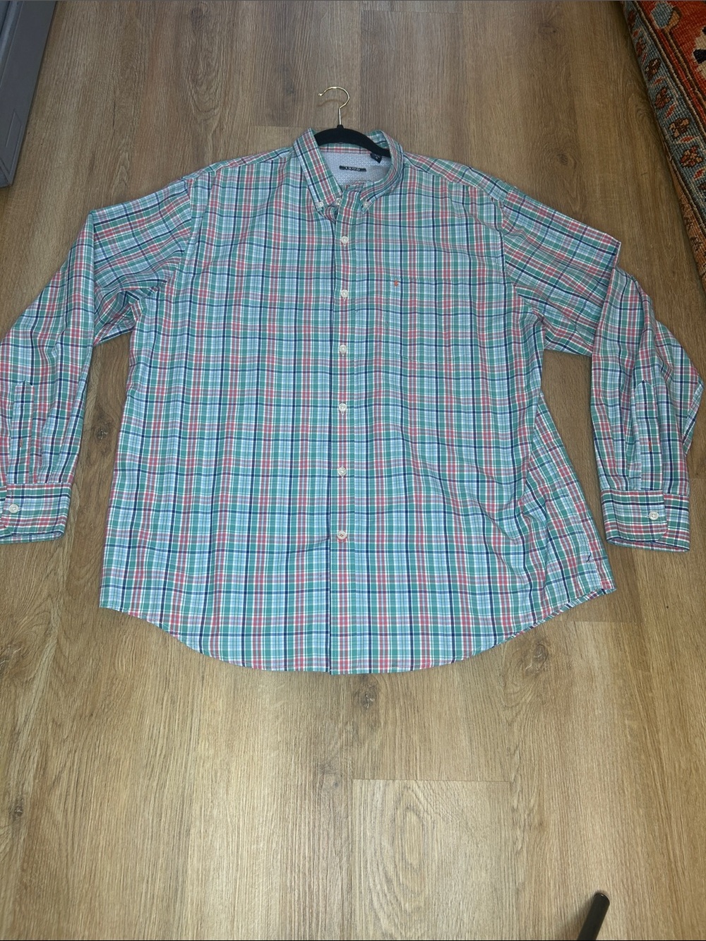 Izod Men's Plaid Button-Down Shirt in Blue and Pink